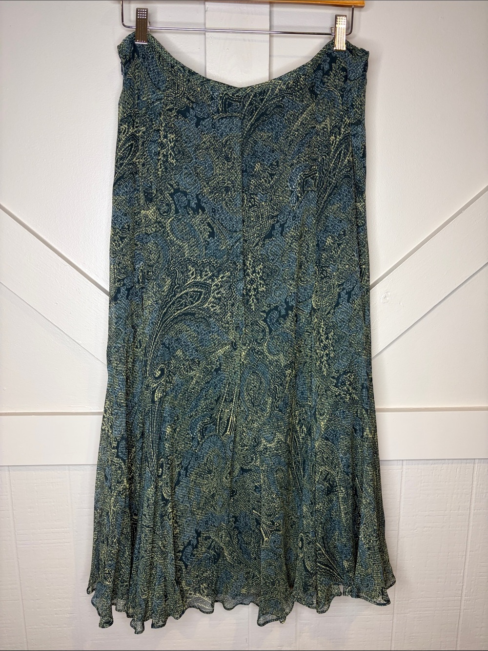 Jones New York 100% Silk Paisley Maxi Skirt Size 12 Blue Green Boho Flowy Lined - Picture 5 of 13